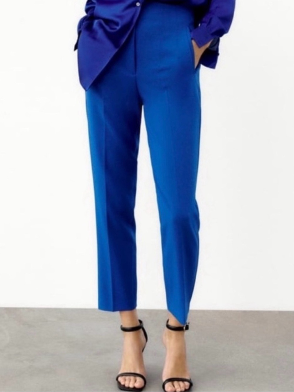 Zara Tailored High-Rise Cropped Trousers - Blue